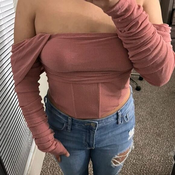 Balletcore Y2K Dancer Off The Shoulder Mesh Asymmetrical Corset Dusty Pink Top - Picture 8 of 8